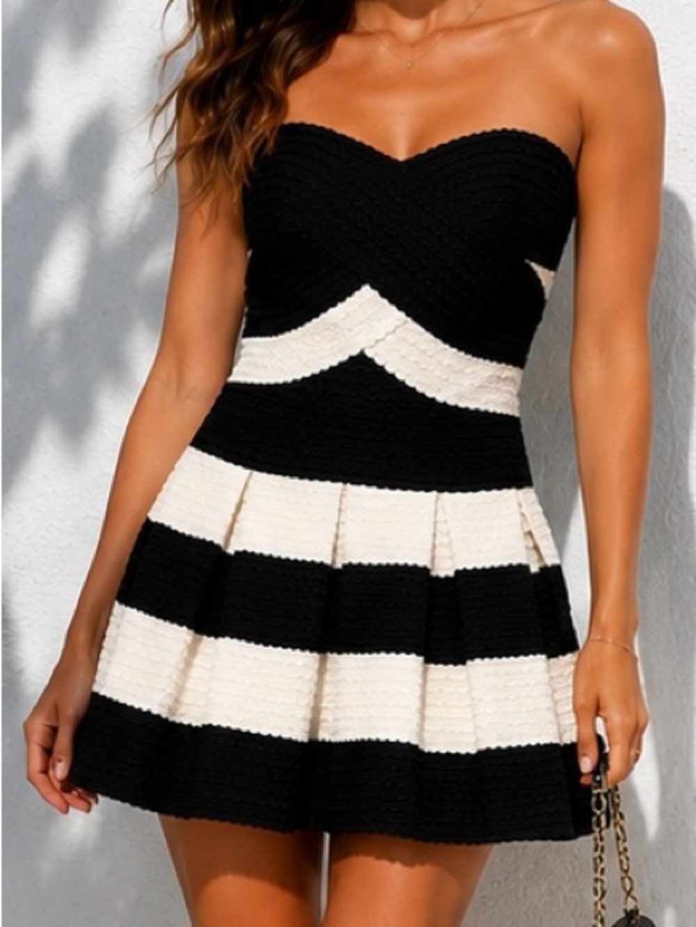 Sis Sis Black & White Strapless Fit & Flare Mini Dress | Size Small